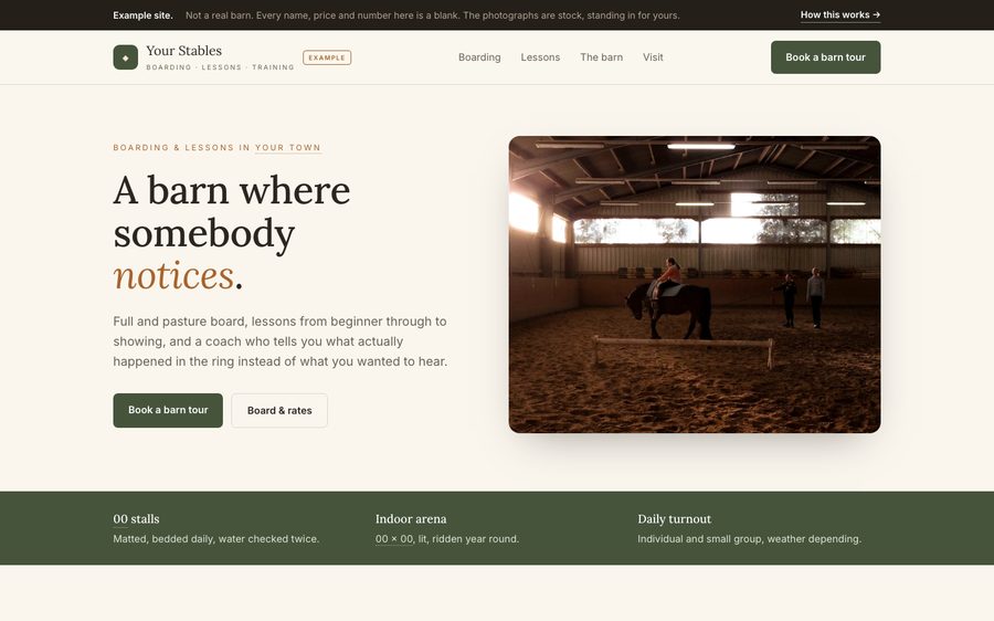 Example website: Boarding & lesson barn