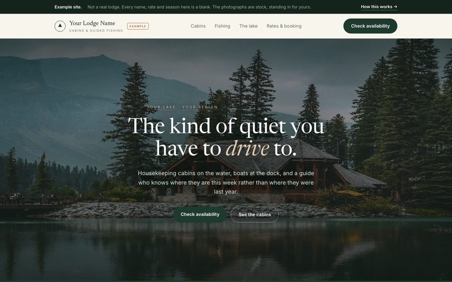 Example website: Fishing lodge & cabins