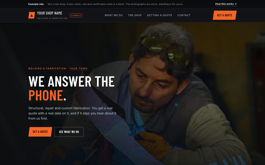 Example website: Welding & fabrication shop