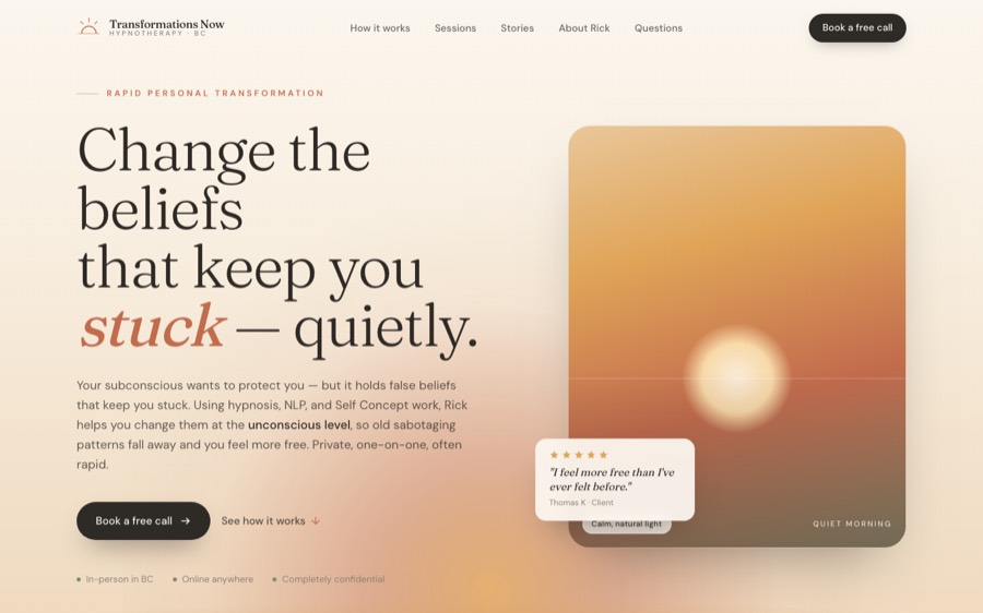 Homepage design for Transformations Now